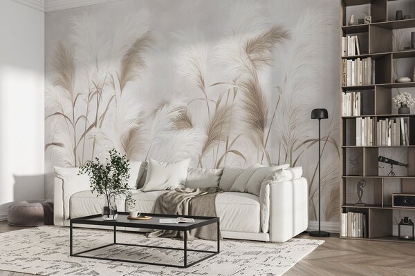 Fototapety Elegantní pampová tráva kvete v šedých a hnědých tónech, Fototapety květiny, w09150 : uwalls.cz