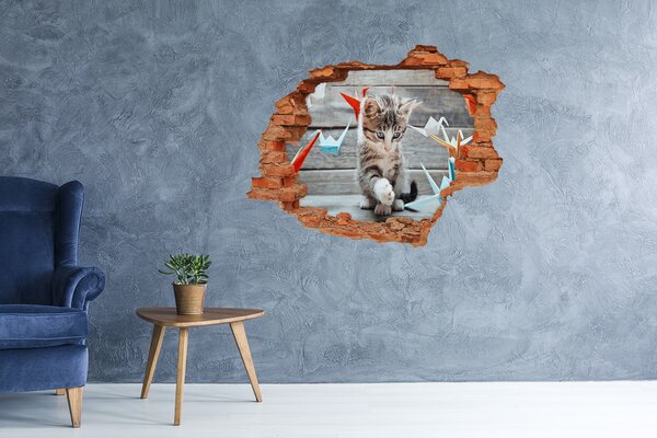 Díra 3D fototapeta Kočka ptáci z papíru nd-c-66724934