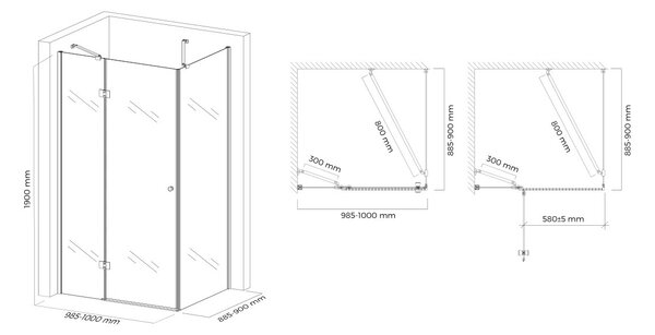Hagser Gisa sprchový kout 100x90 cm obdélníkový černá matný/průhledné sklo HGR17000020