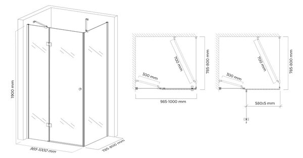 Hagser Gisa sprchový kout 100x80 cm obdélníkový černá matný/průhledné sklo HGR16000020