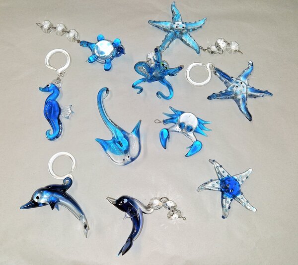 DBK GLASS 6-ti ramenný křišťálový lustr - modrý mořský svět 0220-6-NK-ocean
