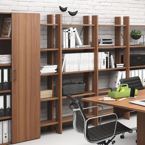 Kancelářský regál vysoký krátký SOLID, 1250 x 400 x 1825 mm, ořech