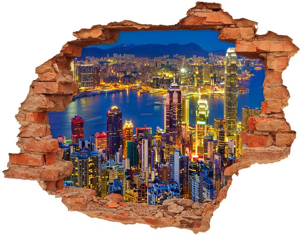 Fototapeta díra na zeď 3D Hongkong noc nd-c-70819523