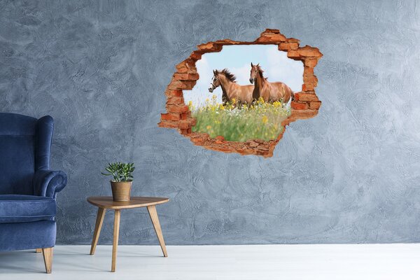 Díra 3D fototapeta Dva koně ve cvalu nd-c-71484450