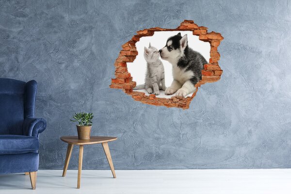 Díra 3D fototapeta nálepka Pes a kočka nd-c-73561386