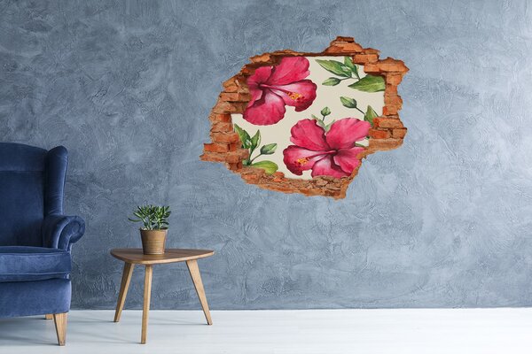 Nálepka 3D díra na zeď Růžový hibiskus nd-c-74431005