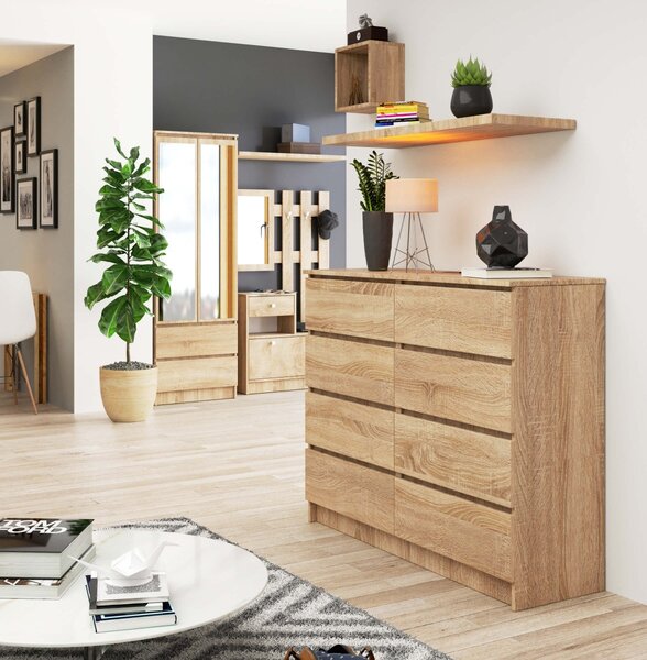 Ak furniture Komoda Kuba 120 cm 8 šuplíků dub sonoma