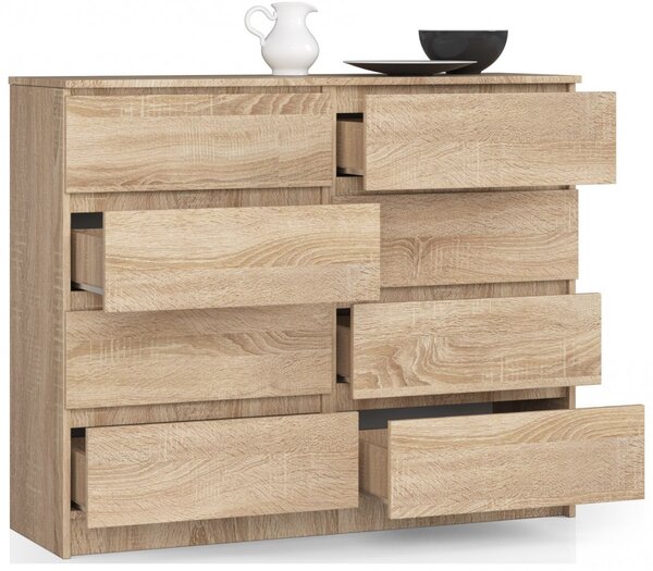 Ak furniture Komoda Kuba 120 cm 8 šuplíků dub sonoma