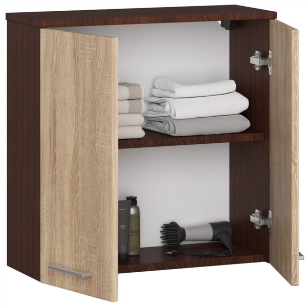 Ak furniture Závěsná koupelnová skříňka Fin 60 cm venge/sonoma