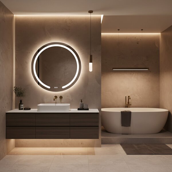 Rea Zrcadlo Modern ⌀90 cm s vyhříváním a regulovatelným LED osvětlením HOM-00907