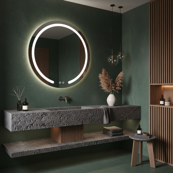 Rea Zrcadlo Modern ⌀90 cm s vyhříváním a regulovatelným LED osvětlením HOM-00907