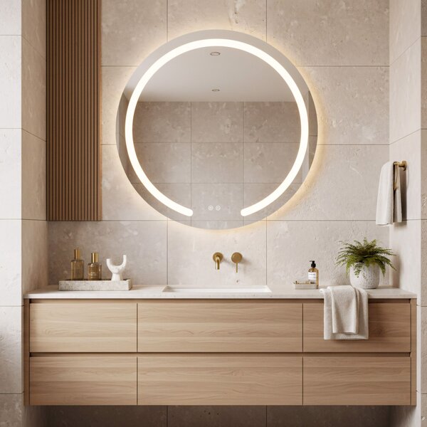 Rea Zrcadlo Modern ⌀90 cm s vyhříváním a regulovatelným LED osvětlením HOM-00907