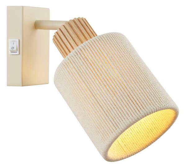 Brilliant Nástěnné světlo Arlo, béžová/dřevěná barva, textil, výška 21 cm, E27, stmívatelný, Krémová / jantar, Obývací pokoj / jídelna, Textil / tkanina / hedvábí, Moderní