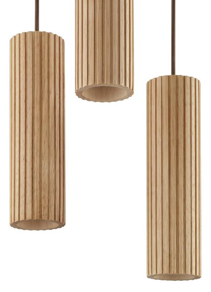 Brilliant Závěsné světlo Lakewood, hnědé, dřevo, Ø 28 cm, 3 žárovky, stmívatelný, Světlé dřevo, Obývací pokoj / jídelna, Dřevo, Moderní
