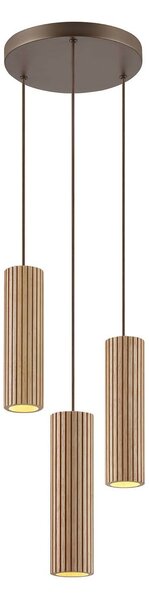 Brilliant Závěsné světlo Lakewood, hnědé, dřevo, Ø 28 cm, 3 žárovky, stmívatelný, Světlé dřevo, Obývací pokoj / jídelna, Dřevo, Moderní