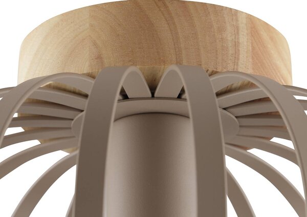 Brilliant Stropní světlo NORDIC CAGE, taupe, dřevo, Ø 25 cm, E27, stmívatelný, Hnědá / rez, Obývací pokoj / jídelna, Dřevo, Moderní
