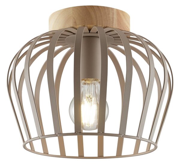 Brilliant Stropní světlo NORDIC CAGE, taupe, dřevo, Ø 25 cm, E27, stmívatelný, Hnědá / rez, Obývací pokoj / jídelna, Dřevo, Moderní