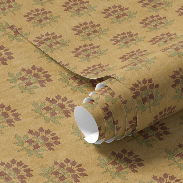 Tapety Retro květinový vzor s lotosy na žlutém pozadí, Tapety květiny, a00238 : uwalls.cz
