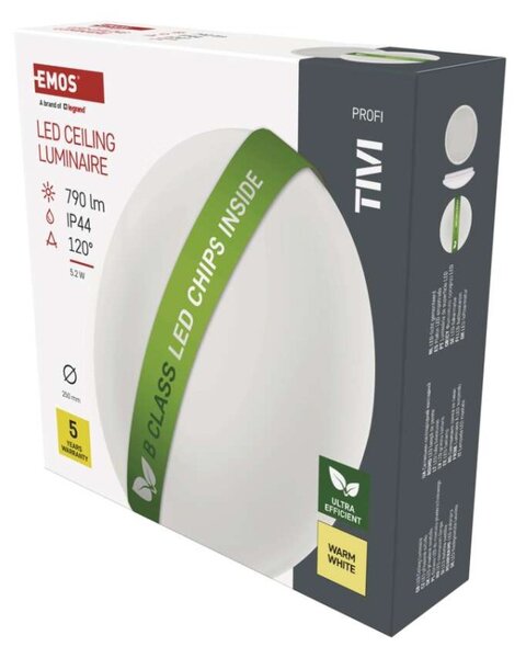 EMOS LED přisazené svítidlo TIVI, B CLASS, kruhové bílé 5,2W, IP44, teplá bílá
