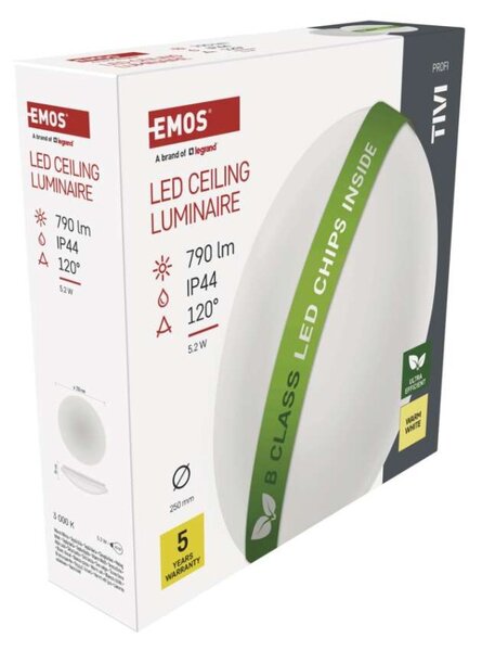 EMOS LED přisazené svítidlo TIVI, B CLASS, kruhové bílé 5,2W, IP44, teplá bílá