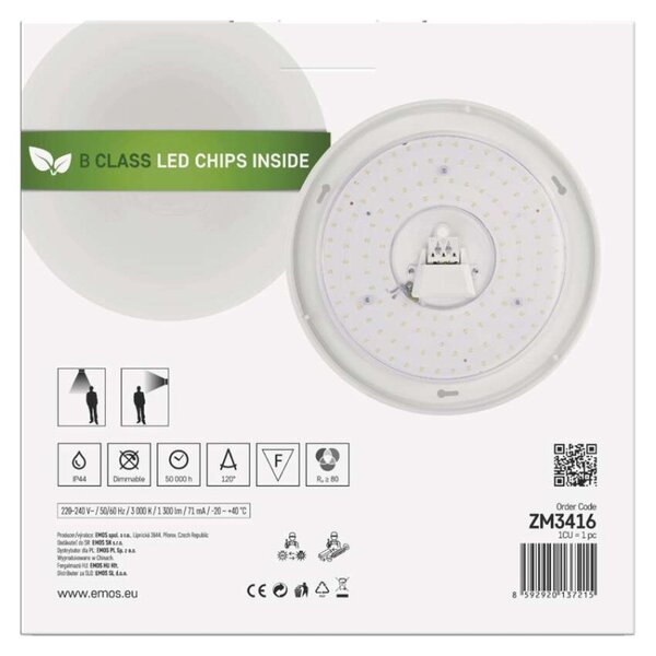 EMOS LED přisazené svítidlo TIVI, B CLASS, kruhové bílé 8,6W, IP44, teplá bílá