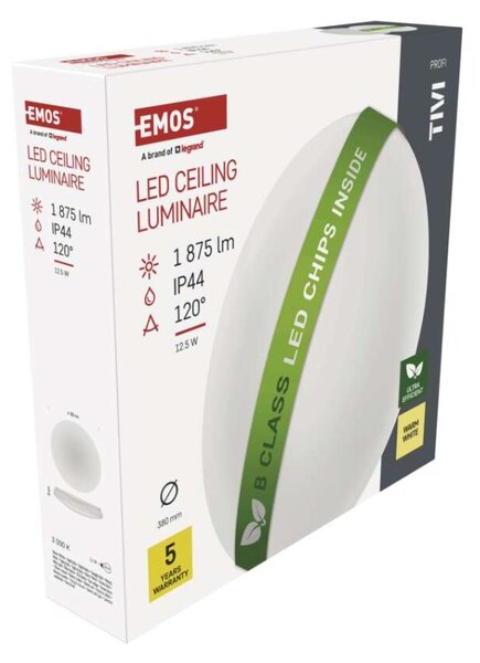 EMOS LED přisazené svítidlo TIVI, B CLASS, kruhové bílé 12,5W, IP44, teplá bílá