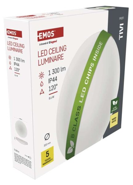 EMOS LED přisazené svítidlo TIVI, B CLASS, kruhové bílé 8,6W, IP44, teplá bílá