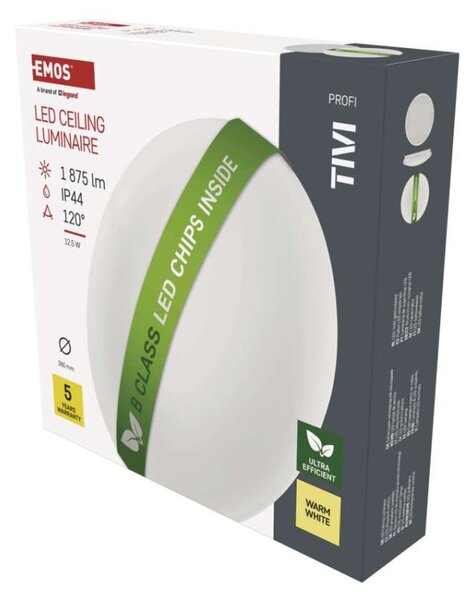 EMOS LED přisazené svítidlo TIVI, B CLASS, kruhové bílé 12,5W, IP44, teplá bílá