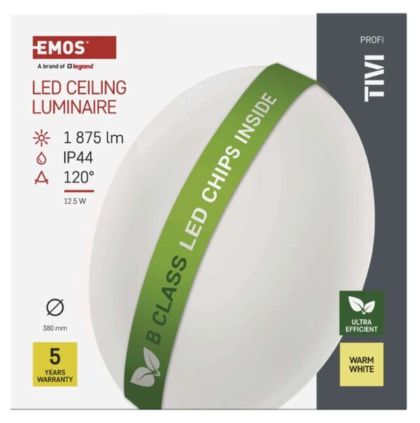 EMOS LED přisazené svítidlo TIVI, B CLASS, kruhové bílé 12,5W, IP44, teplá bílá