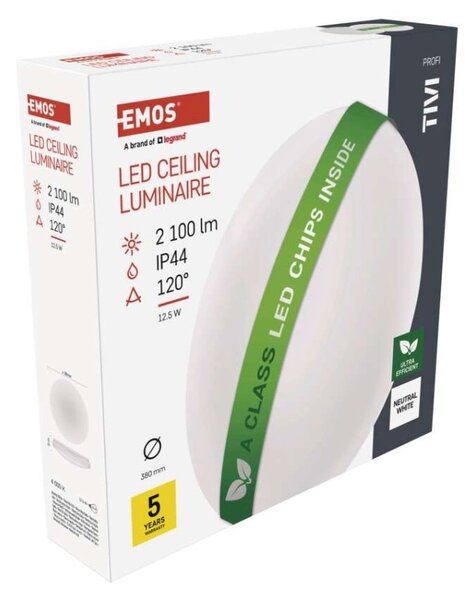 EMOS LED přisazené svítidlo TIVI, A CLASS, kruhové bílé 12,5W, IP44, neutrální bílá