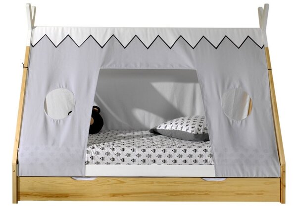 Bílá borovicová postel Vipack Tipi 90 x 200 cm se zástěnou a přírodní zásuvkou