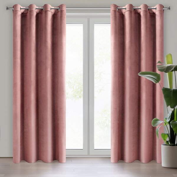 ZATEMŇOVACÍ ZÁVĚS NA KROUŽCÍCH ROSA 140X250 CM TMAVĚŘŮŽOVÁ
