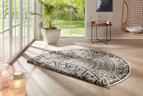 MK Original: Produkty s rodokmenem, Kusový koberec Mujkoberec Original Nora 104161 Black Creme kruh – na ven i na doma, 100x100 (průměr) kruh, černobílá, chodba / předsíň