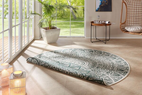 MK Original: Produkty s rodokmenem, Kusový koberec Mujkoberec Original Nora 104163 Green Creme kruh – na ven i na doma, 140x140 (průměr) kruh, zelená, chodba / předsíň
