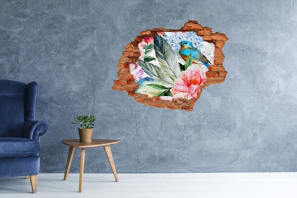 Díra 3D fototapeta nástěnná Květiny a ptáci nd-c-83956039