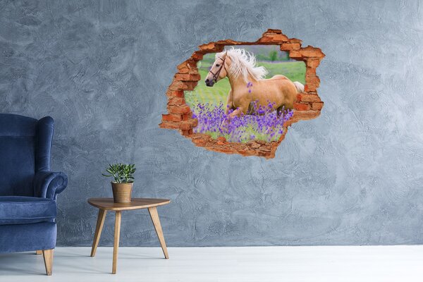 Díra 3D fototapeta Kůň na poli levandule nd-c-84450910