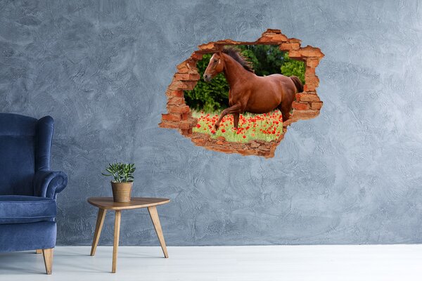 Díra 3D fototapeta nálepka Kůň na poli máků nd-c-85278470