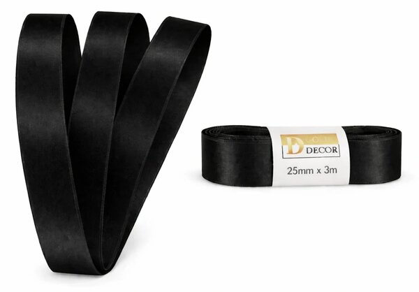 Stuha saténová černá - skládaná 25mm x 3m (6,30Kč/m)