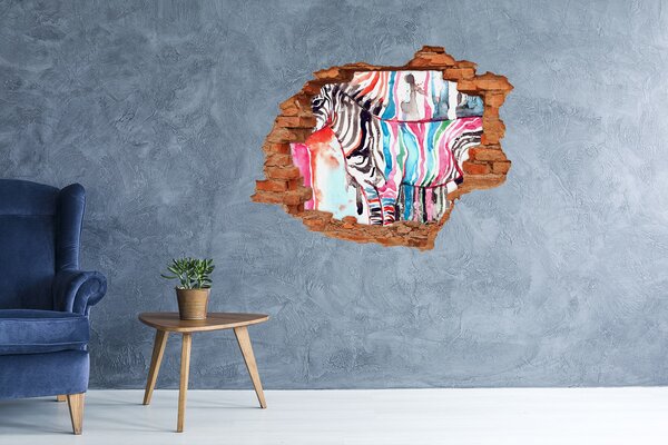 Samolepící díra zeď 3D Barevná zebra nd-c-87232366