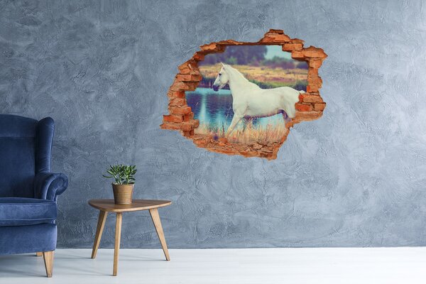 Díra 3D fototapeta nálepka Bílý kůň jezero nd-c-87150545