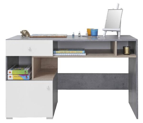 PC stůl Saga SI10 beton/bílý mat/dub