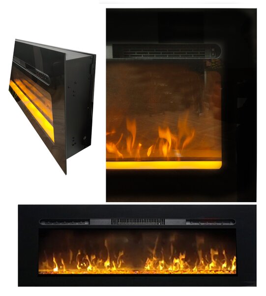 Moderní elektrické krby ElectricSun Paula Glass střední, černé, nástěnný, podlahový nebo vestavný, se zvukem, s aplikací, 10 barev plamene, š153xv45cm