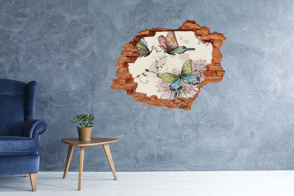 Díra 3D foto tapeta nálepka Motýli a květiny nd-c-90122536