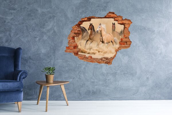 Díra 3D foto tapeta nálepka Koně poušť nd-c-90840320