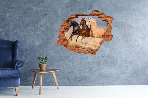 Díra 3D foto tapeta nálepka Koně ve cvalu nd-c-90824183
