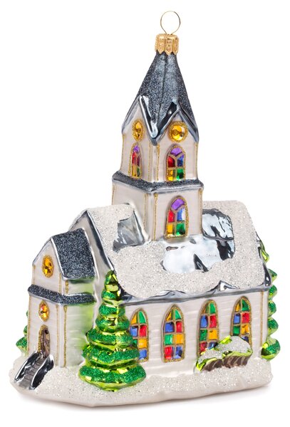 Dům Vánoc Sběratelská skleněná ozdoba na stromeček Zimní kostel