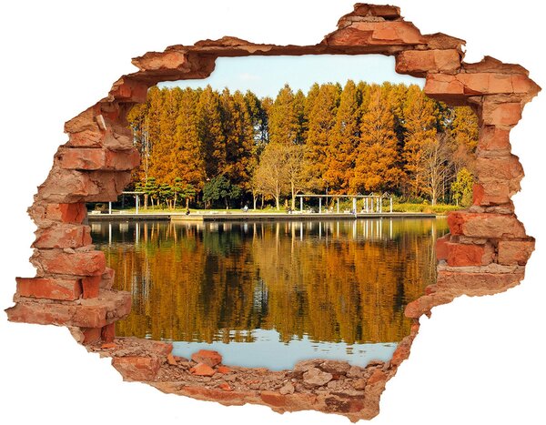 Nálepka 3D díra na zeď beton Les nad jezerem nd-c-99522421