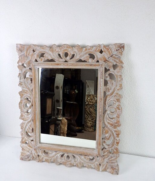 Zrcadlo hnědé/natural, hranaté,exotické dřevo, ruční práce, 60x50 cm
