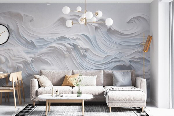 Fototapety Bílé a světle modré texturované abstraktní oceánské vlny s pěnou, tekoucí zleva doprava,, Fototapety abstraktní, w09266 : uwalls.cz