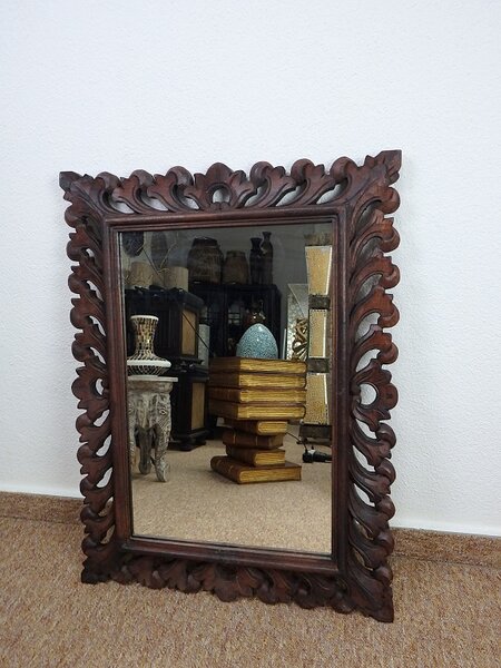 Zrcadlo PRINCESS, hnědá tmavá, exotické dřevo, ruční práce, 80x60 cm